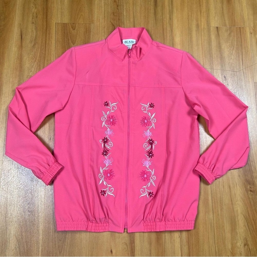 Blair Women’s Vibrant Pink Floral Bomber Long Sleeve Jacket Size M